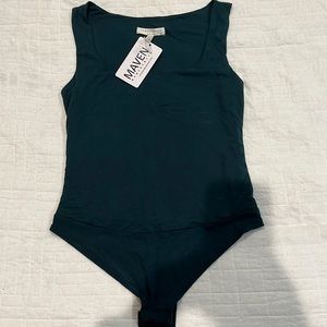 Final Touch square neck double layered bodysuit hunter green